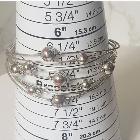 SILVER-TONE Metal Bead & Wire Cuff Bracelet - Picture 5 of 6